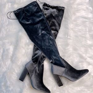NEW JustFab Mariam Grey Wide Calf Heeled Boots US 7